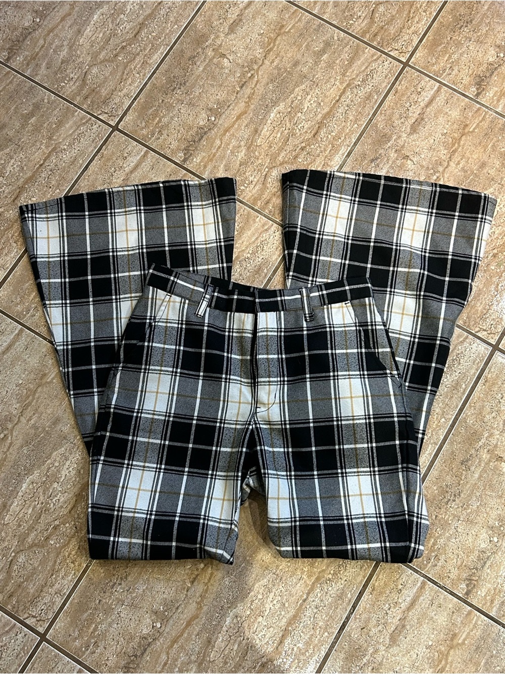 Plaid Flared X-Girl Pants in Black and Gray